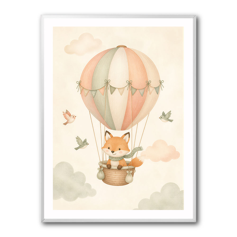 Fox Hot Air Balloon Nursery Wall Art 