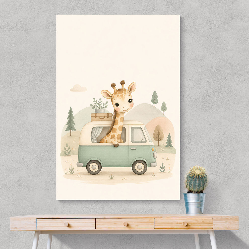 Giraffe Camper Van Nursery Wall Art 