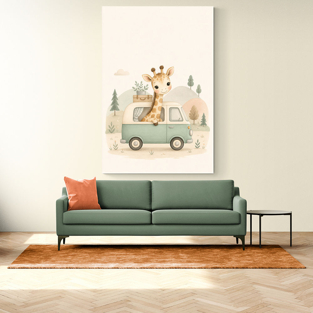 Giraffe Camper Van Nursery Wall Art 