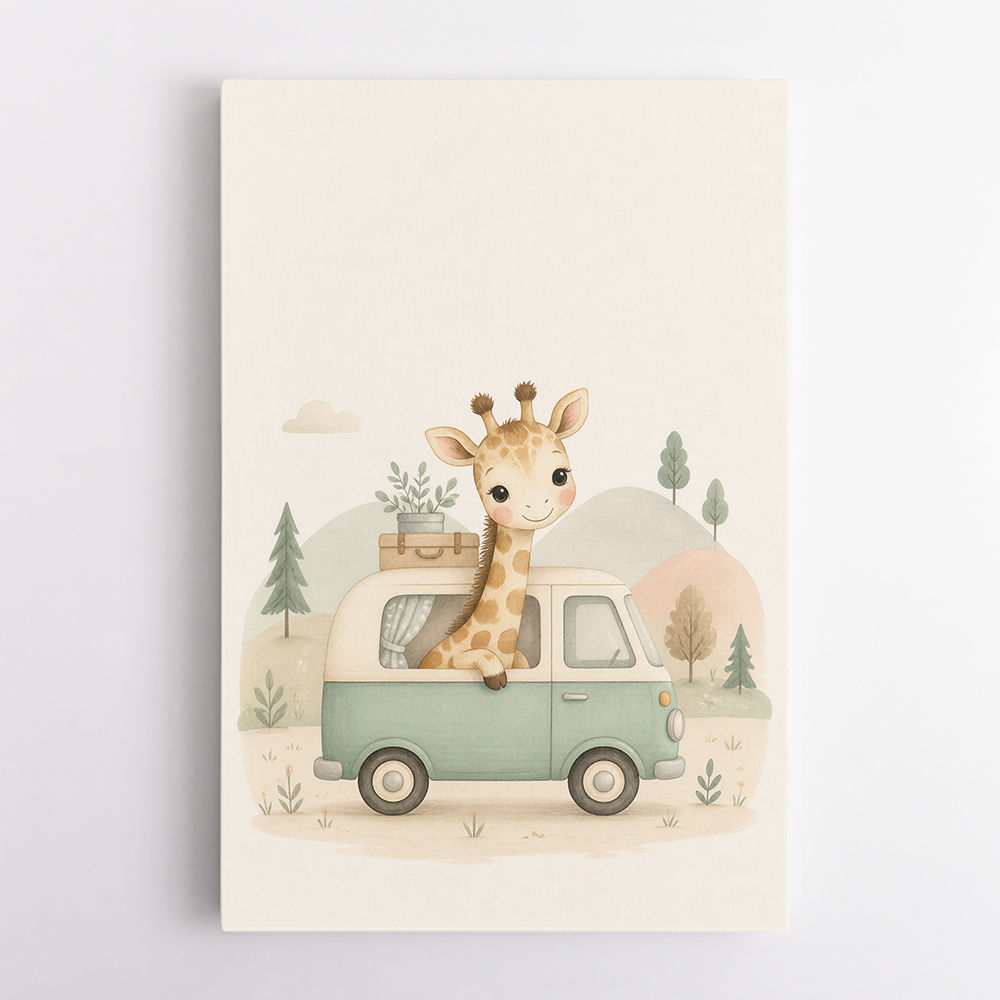 Giraffe Camper Van Nursery Wall Art 