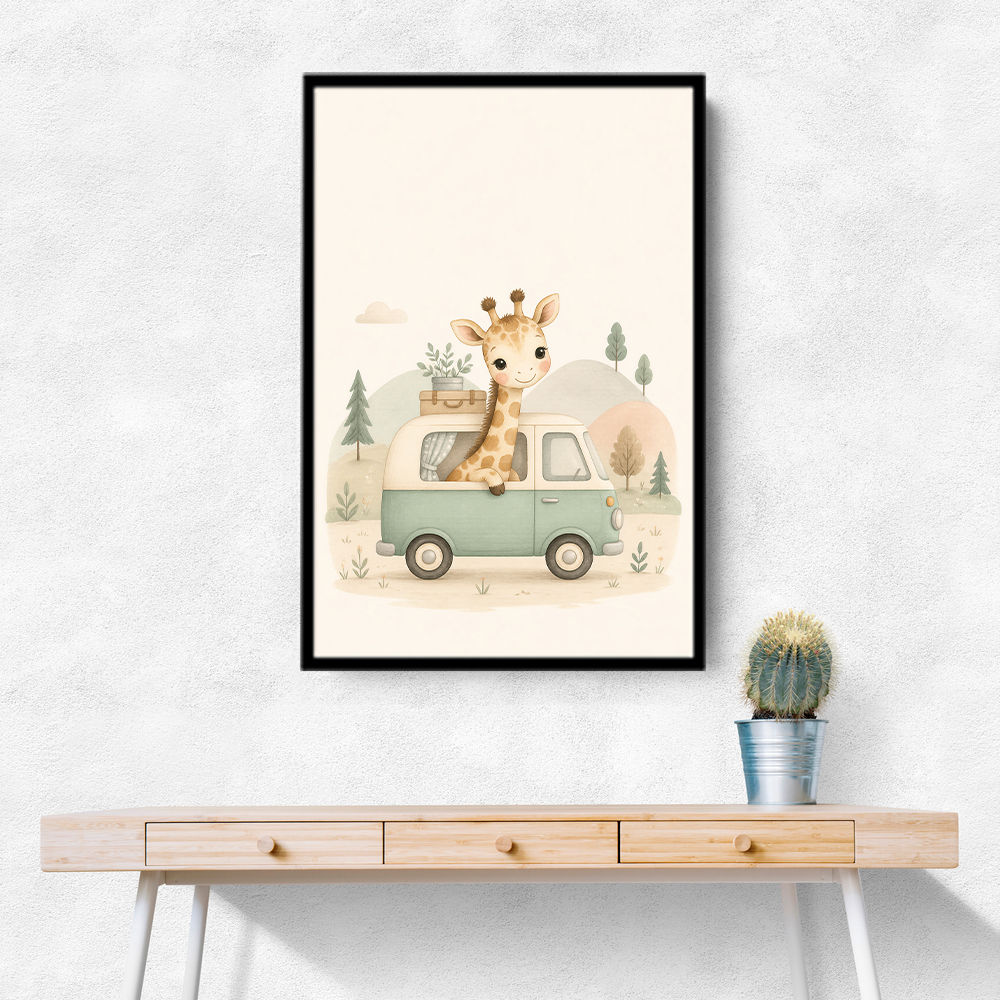 Giraffe Camper Van Nursery Wall Art 