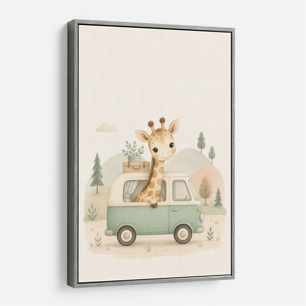 Giraffe Camper Van Nursery Wall Art 