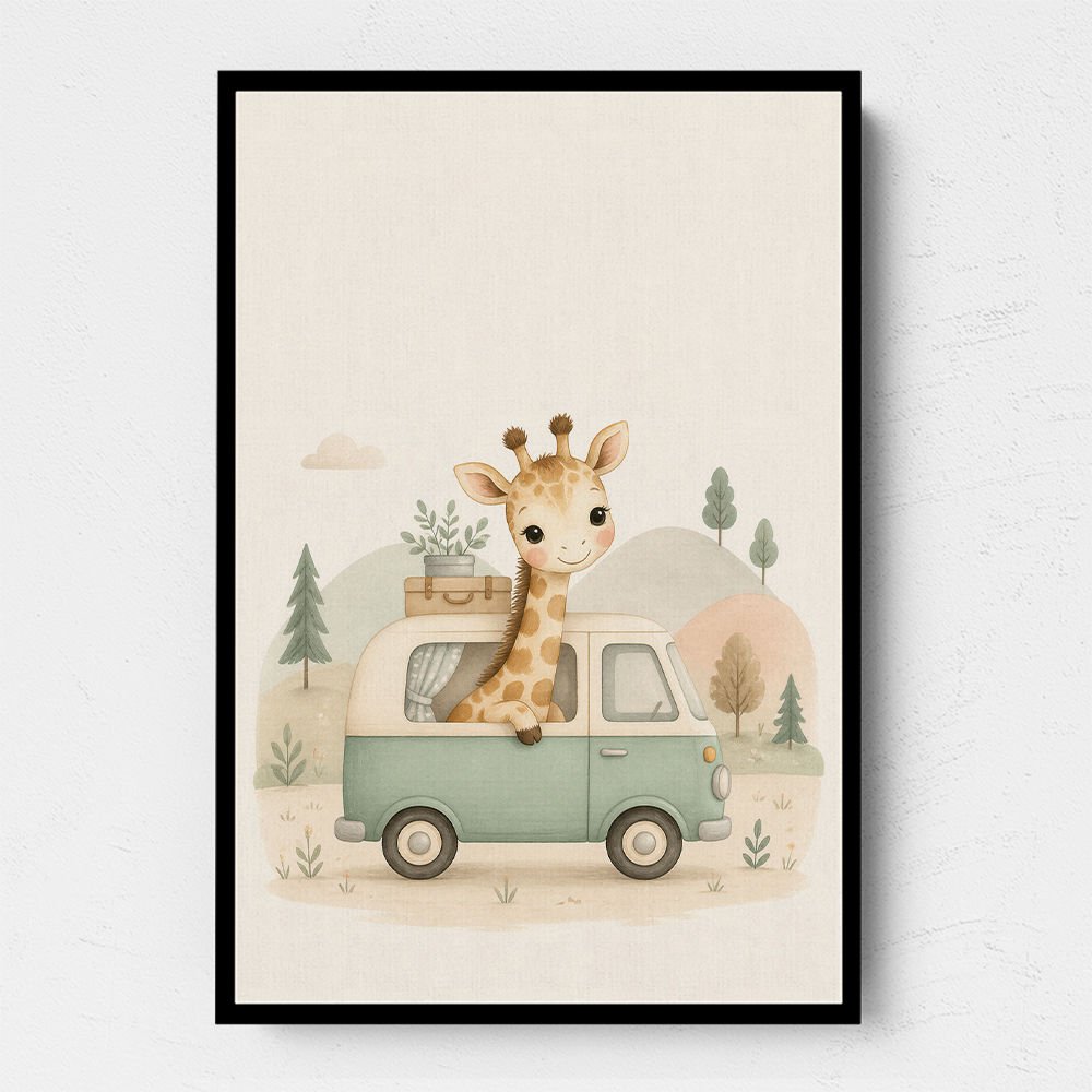 Giraffe Camper Van Nursery Wall Art 