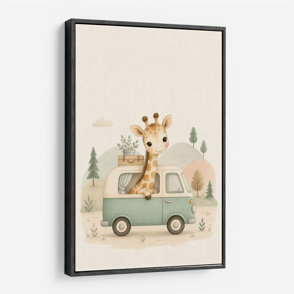 Giraffe Camper Van Nursery Wall Art 