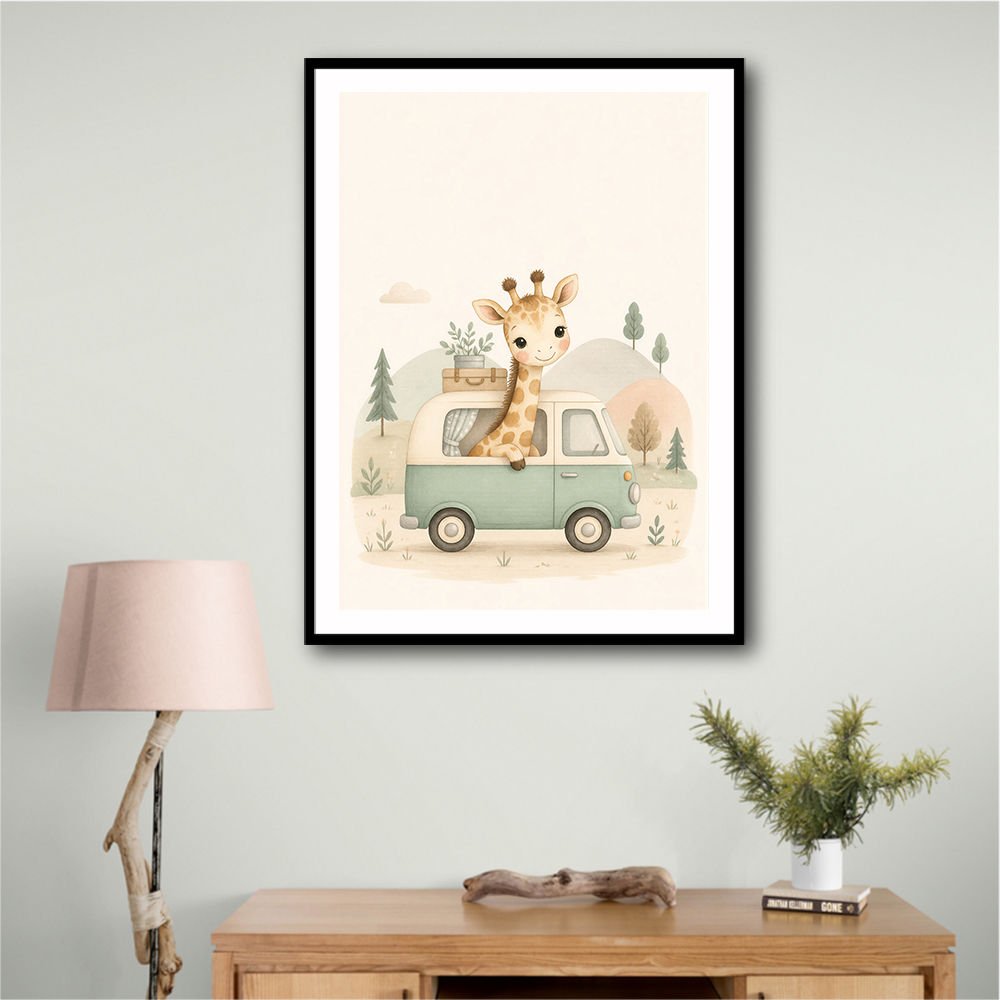 Giraffe Camper Van Nursery Wall Art 
