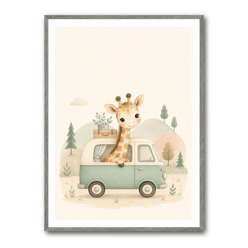 Giraffe Camper Van Nursery Wall Art 