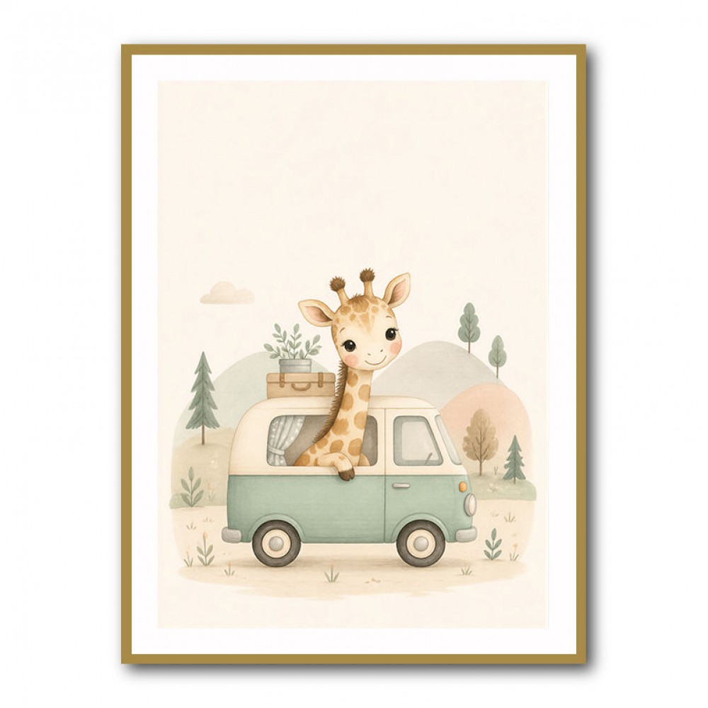 Giraffe Camper Van Nursery Wall Art 