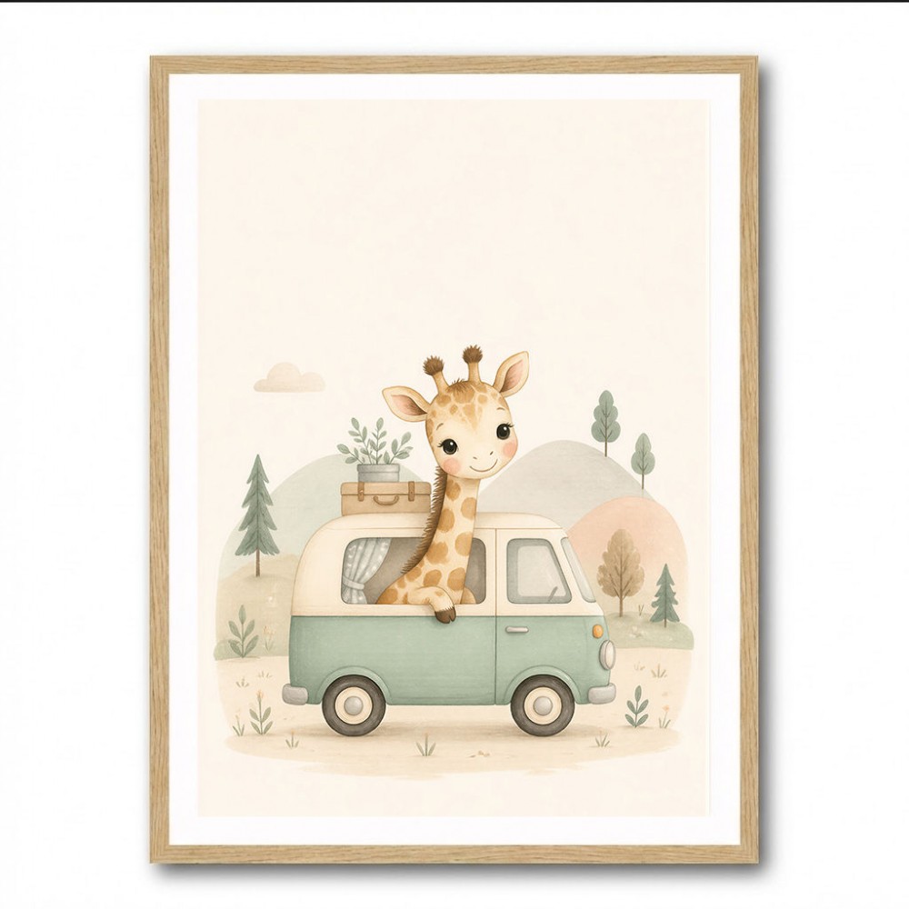 Giraffe Camper Van Nursery Wall Art 