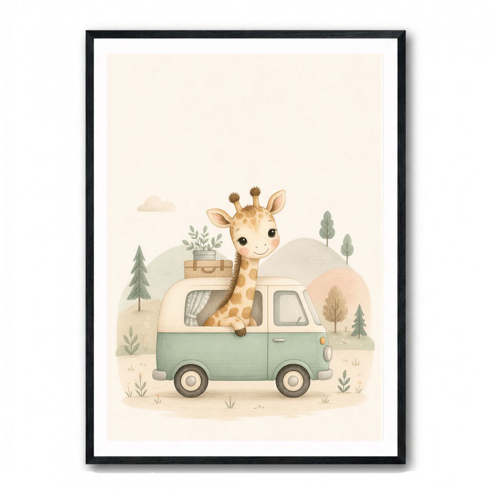 Giraffe Camper Van Nursery Wall Art 