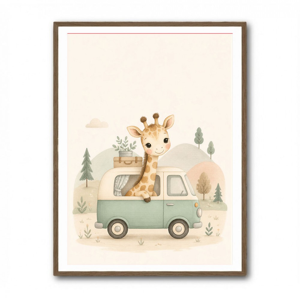 Giraffe Camper Van Nursery Wall Art 