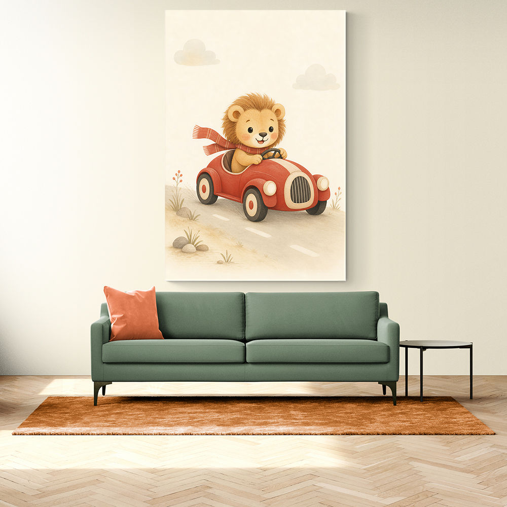Little Race Car Lion Nursery Wall Art 