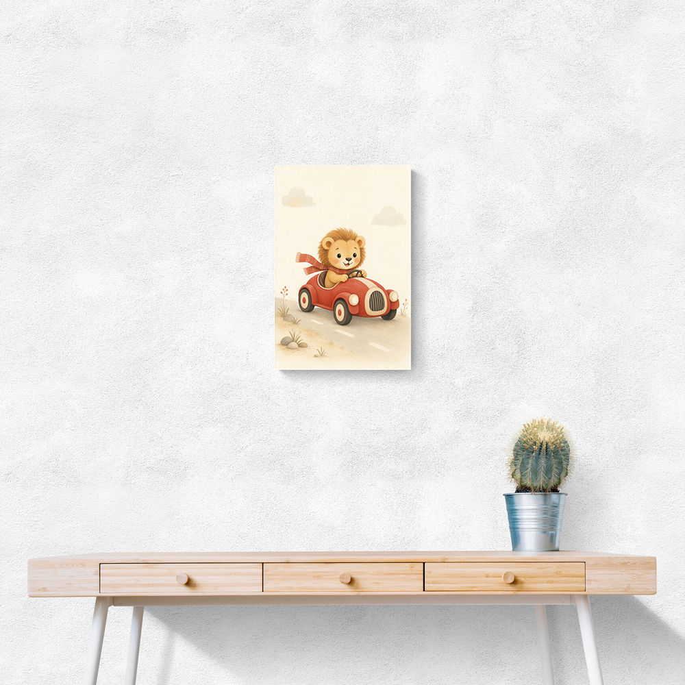 Little Race Car Lion Nursery Wall Art 