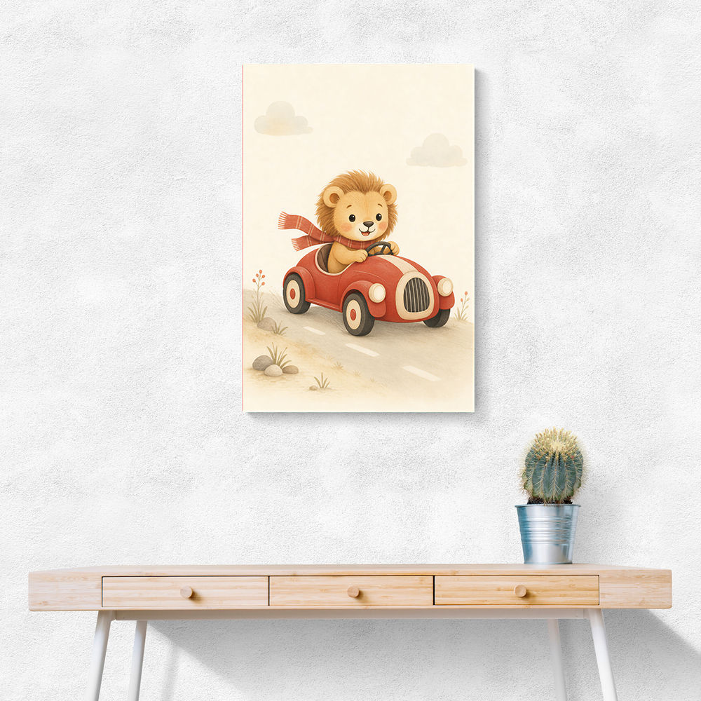 Little Race Car Lion Nursery Wall Art 
