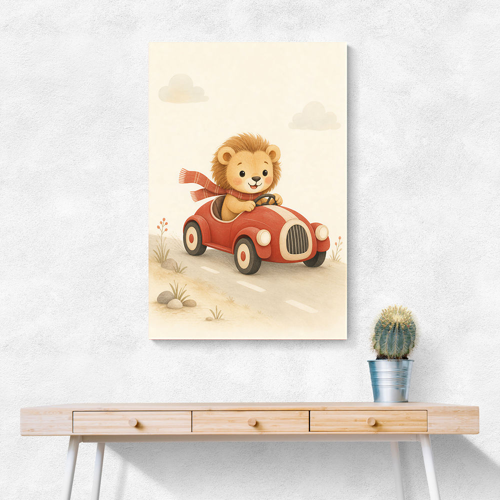 Little Race Car Lion Nursery Wall Art 