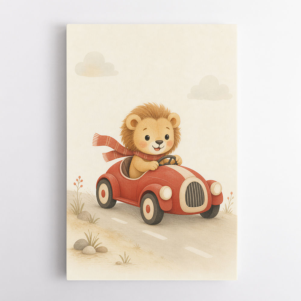 Little Race Car Lion Nursery Wall Art 