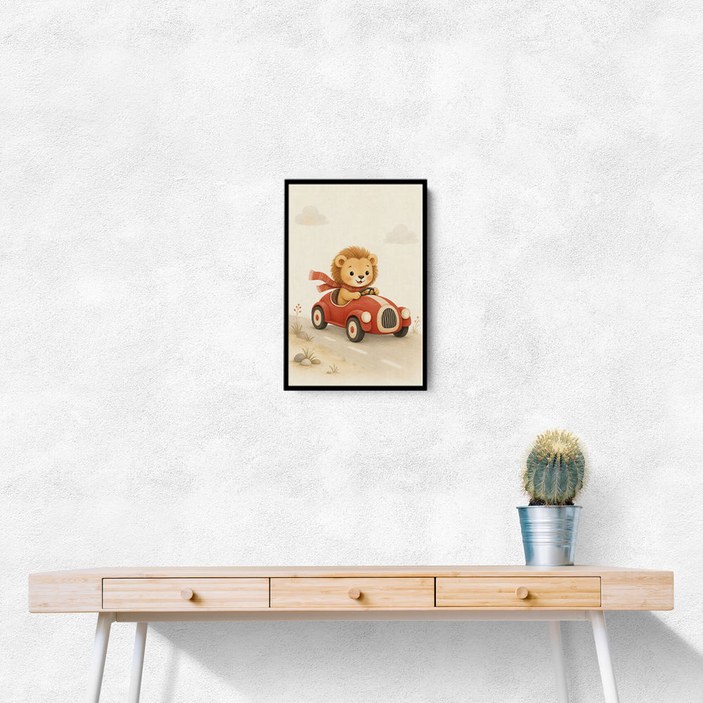 Little Race Car Lion Nursery Wall Art 