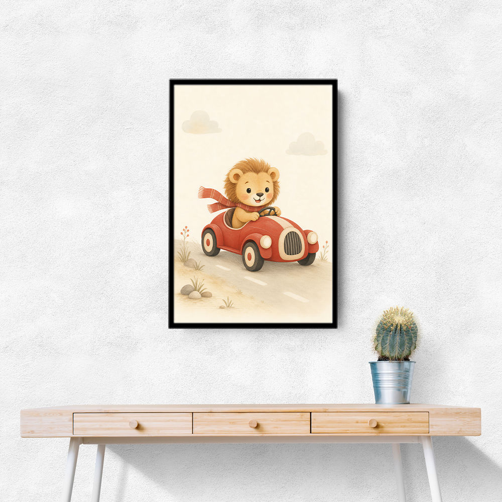 Little Race Car Lion Nursery Wall Art 