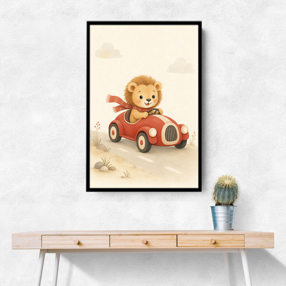 Little Race Car Lion Nursery Wall Art 