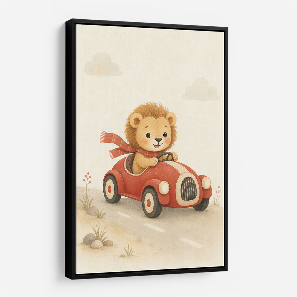 Little Race Car Lion Nursery Wall Art 