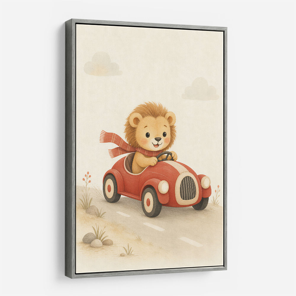 Little Race Car Lion Nursery Wall Art 