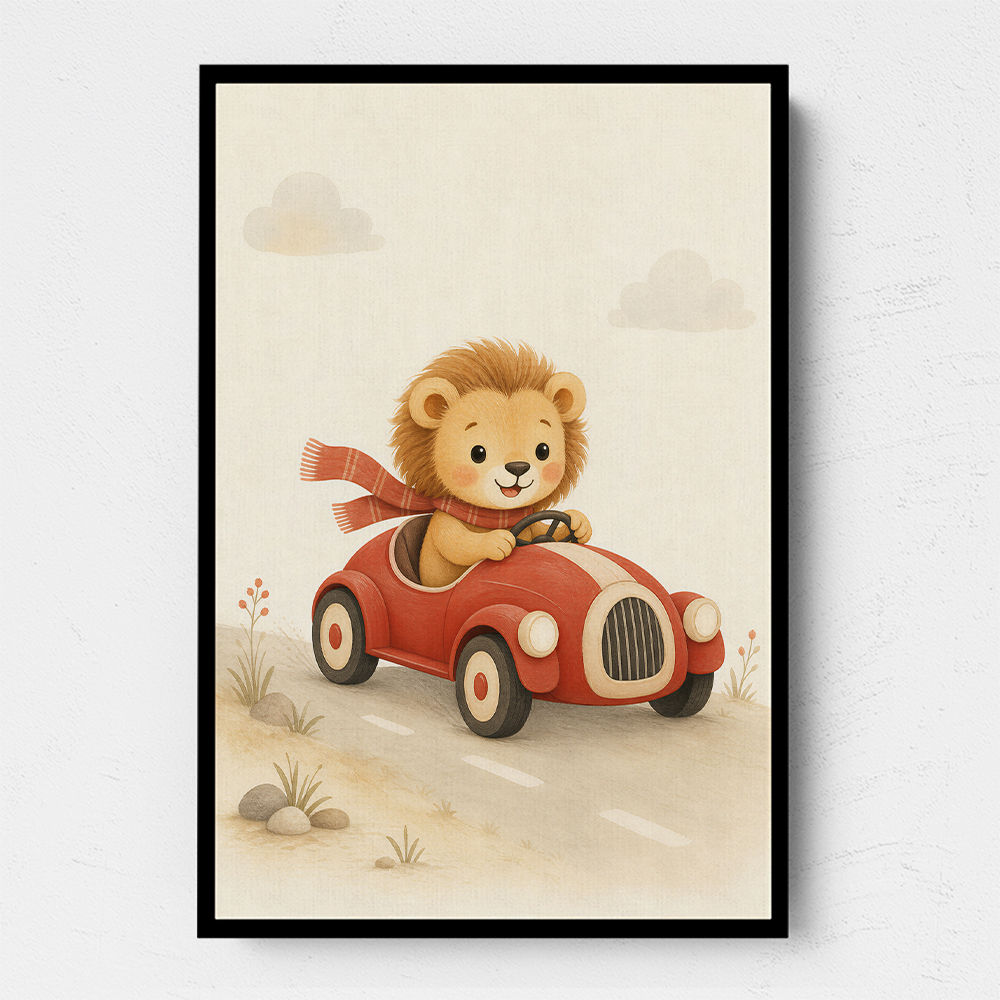 Little Race Car Lion Nursery Wall Art 