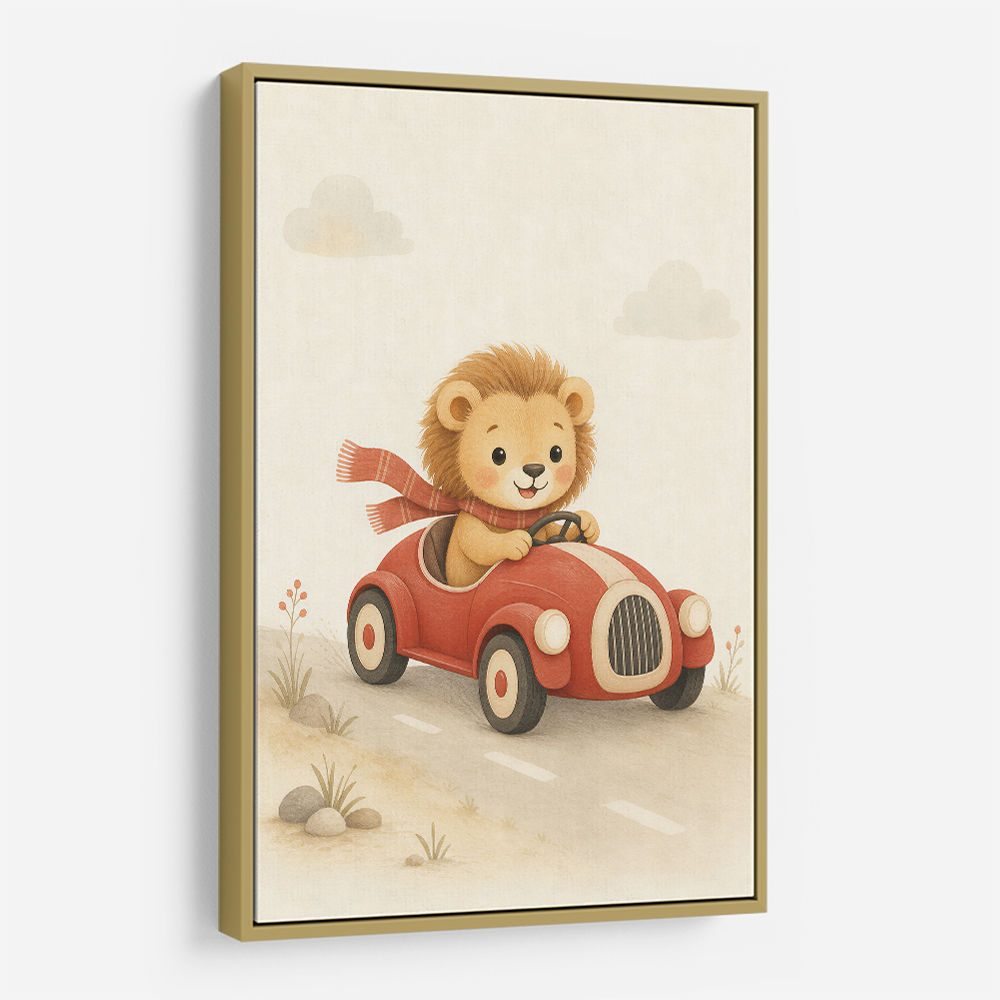Little Race Car Lion Nursery Wall Art 