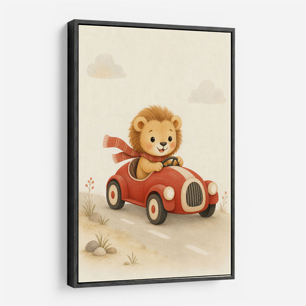 Little Race Car Lion Nursery Wall Art 