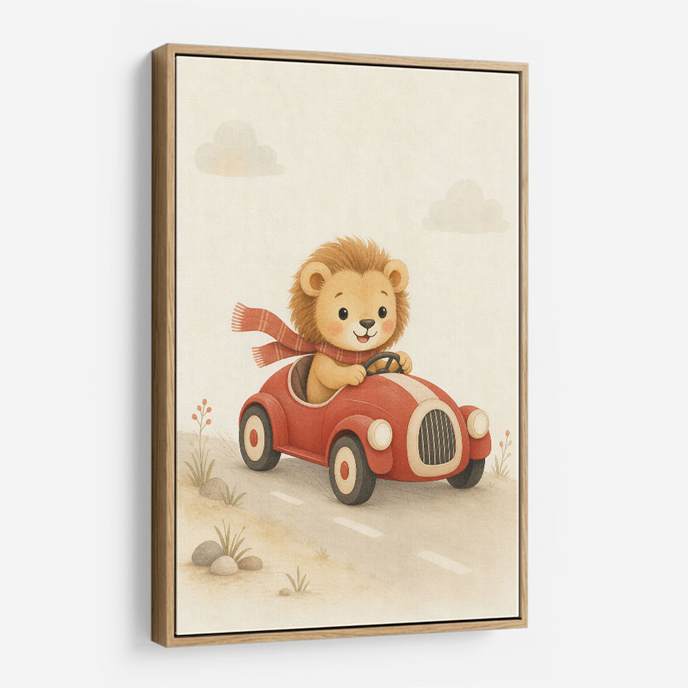 Little Race Car Lion Nursery Wall Art 