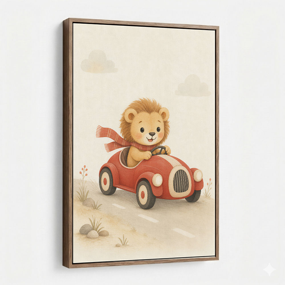 Little Race Car Lion Nursery Wall Art 