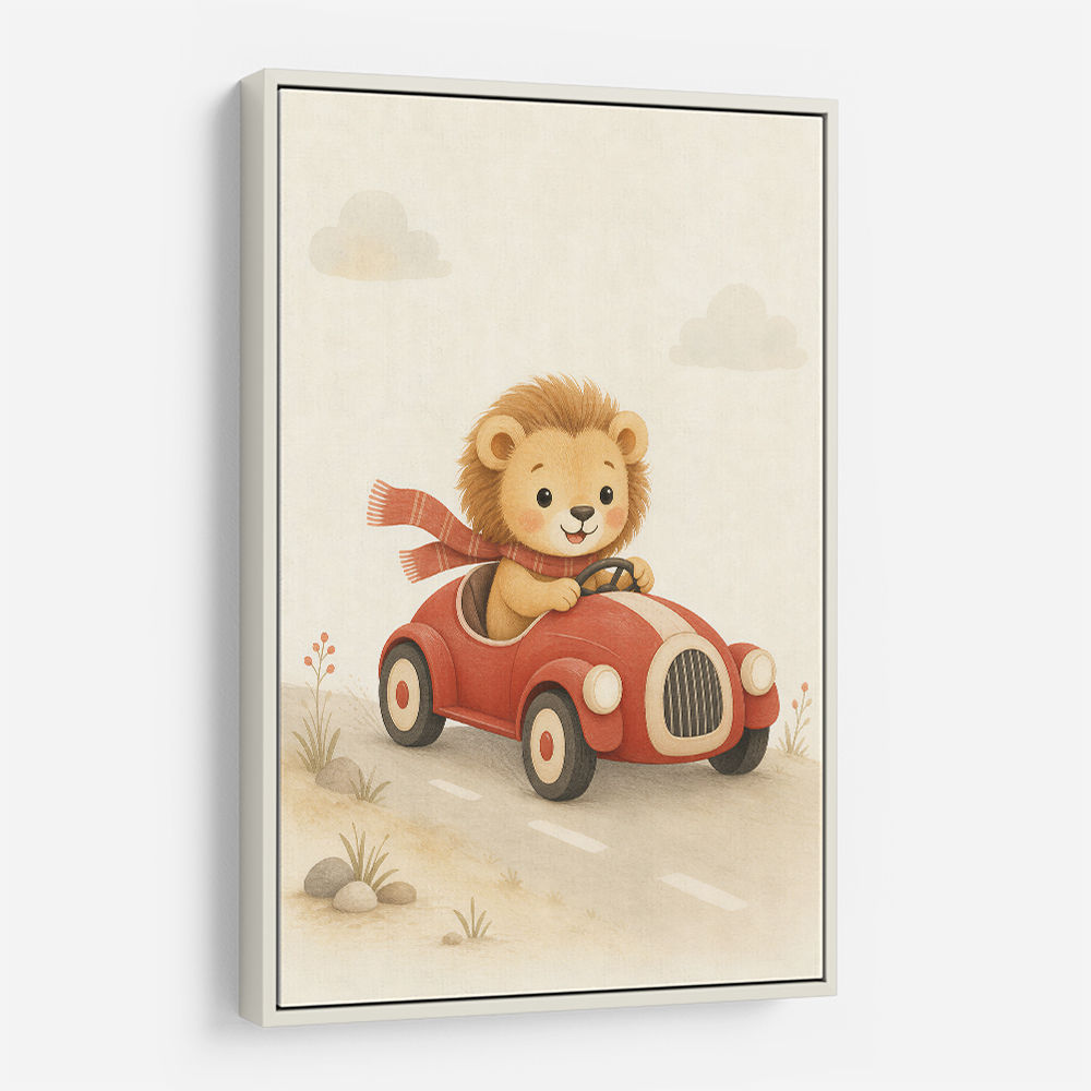 Little Race Car Lion Nursery Wall Art 