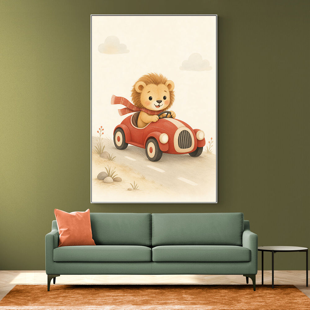 Little Race Car Lion Nursery Wall Art 