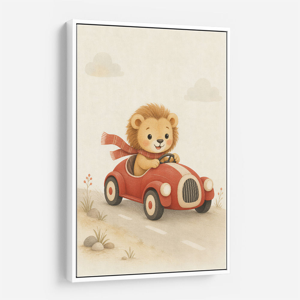 Little Race Car Lion Nursery Wall Art 