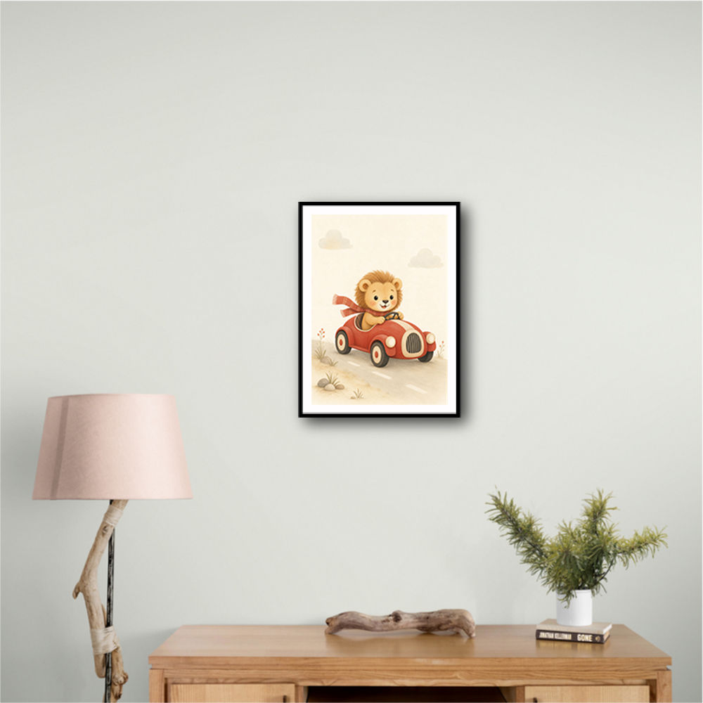 Little Race Car Lion Nursery Wall Art 