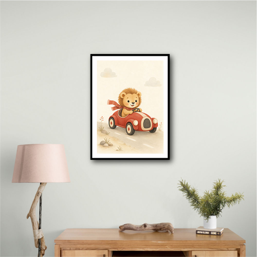 Little Race Car Lion Nursery Wall Art 