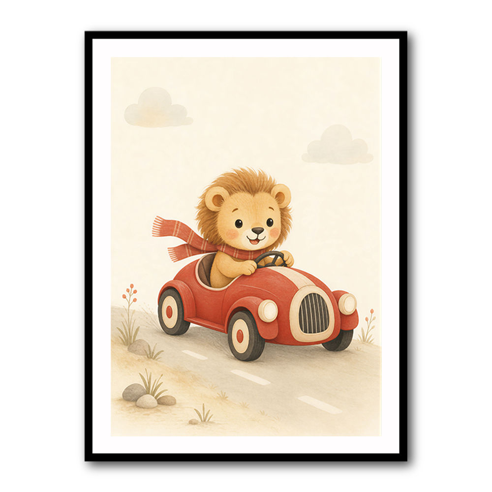 Little Race Car Lion Nursery Wall Art 