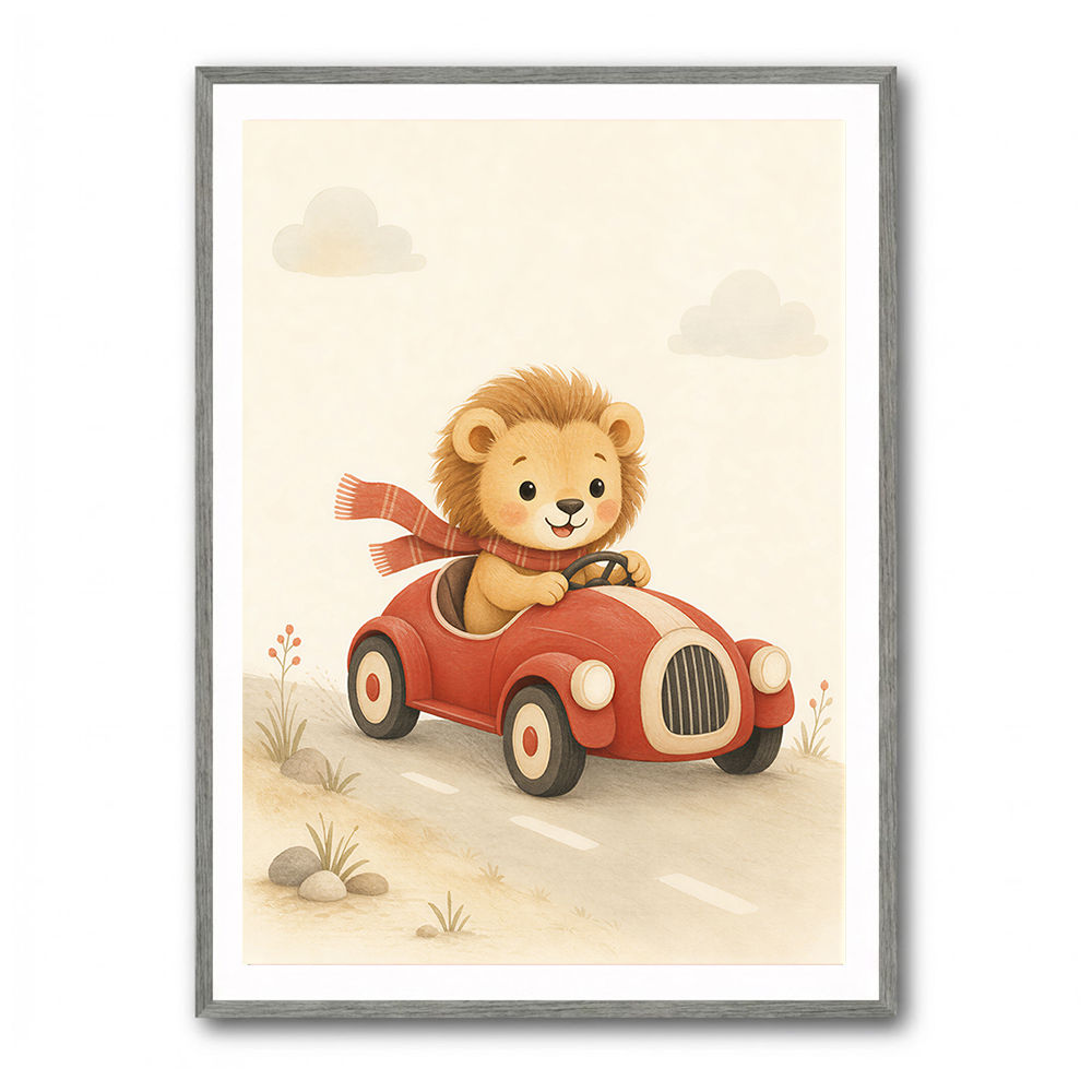 Little Race Car Lion Nursery Wall Art 