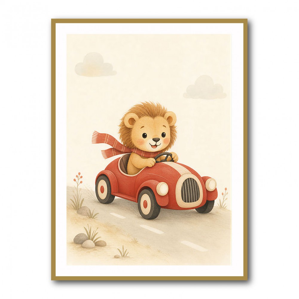 Little Race Car Lion Nursery Wall Art 