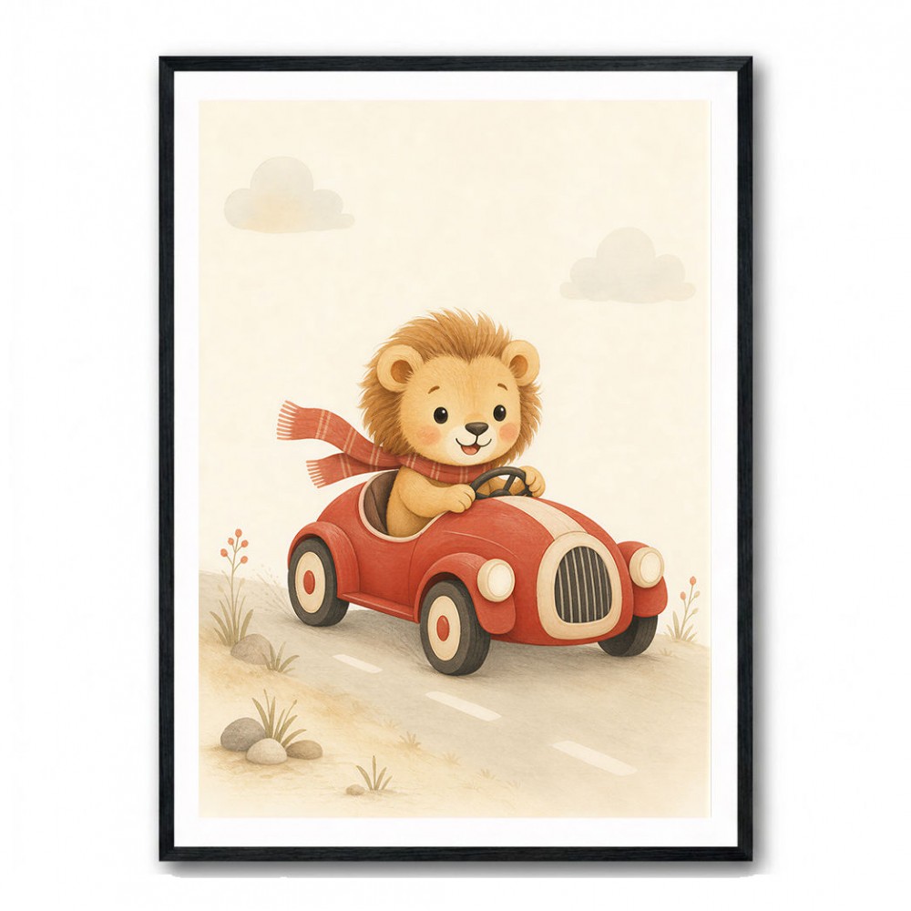 Little Race Car Lion Nursery Wall Art 