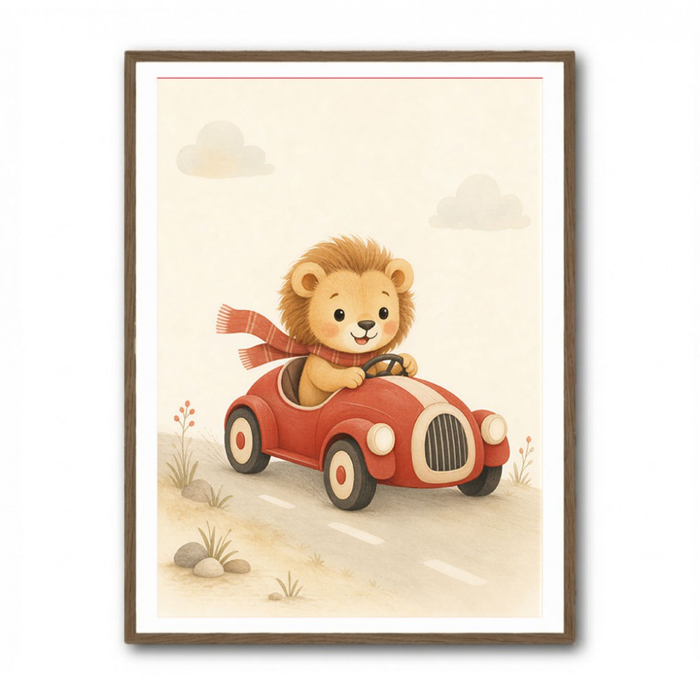 Little Race Car Lion Nursery Wall Art 