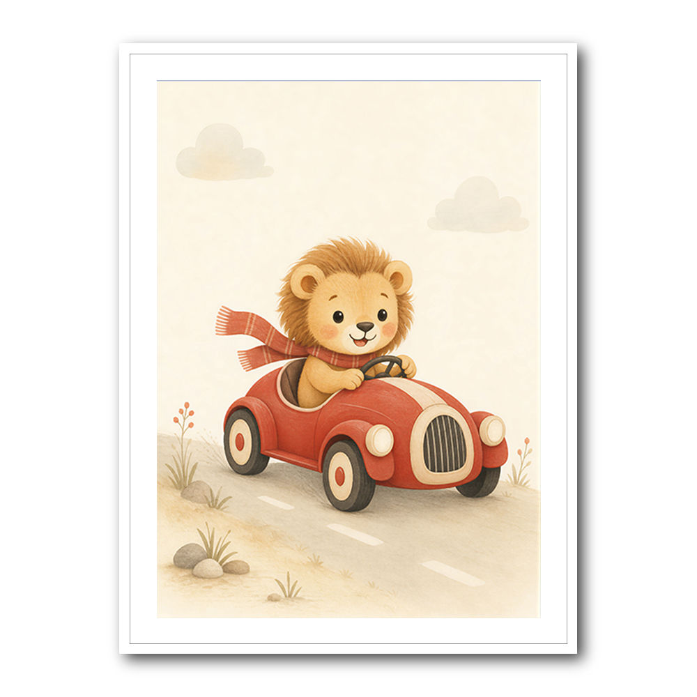 Little Race Car Lion Nursery Wall Art 