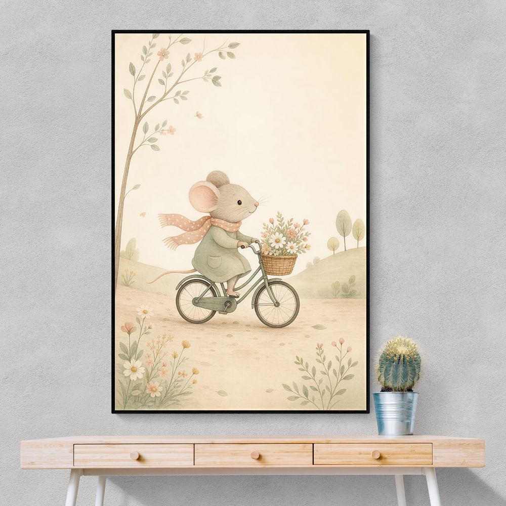 Mouse Bicycle Ride Nursery Wall Art
