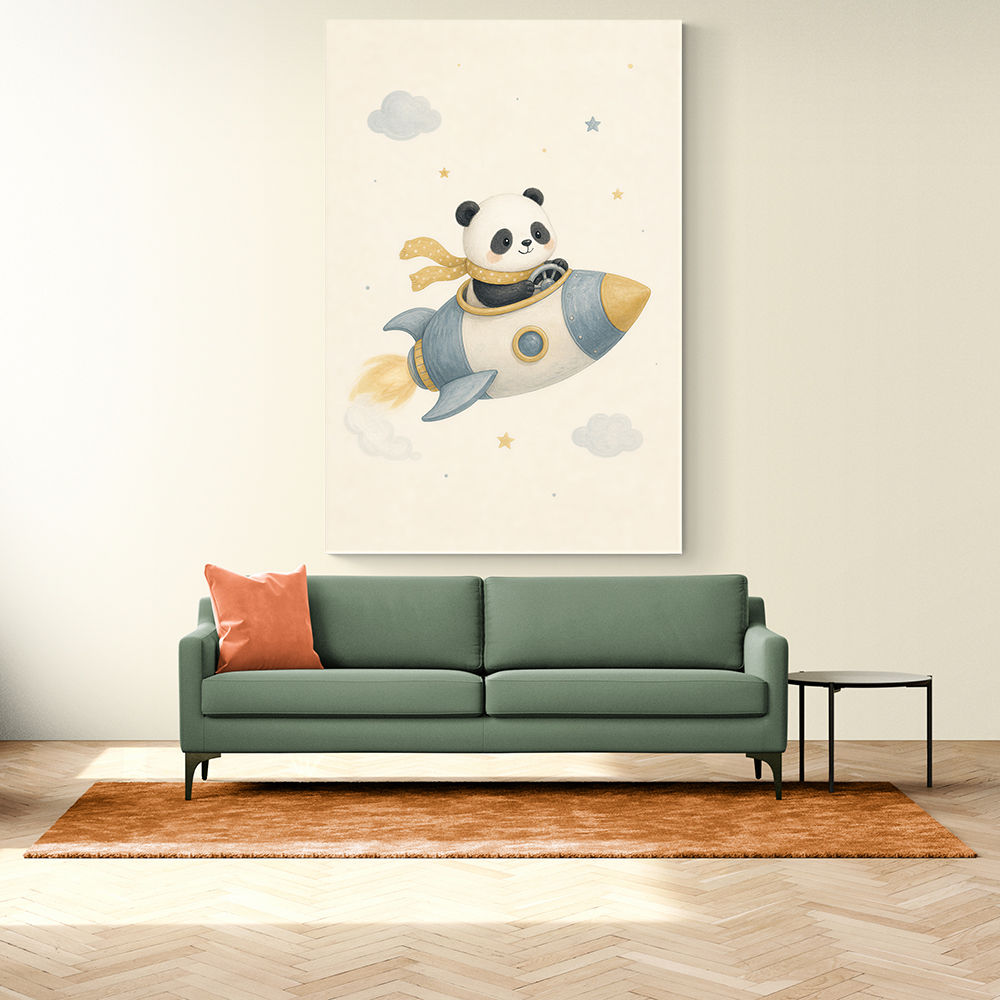 Panda Rocket Car Nursery Wall Art