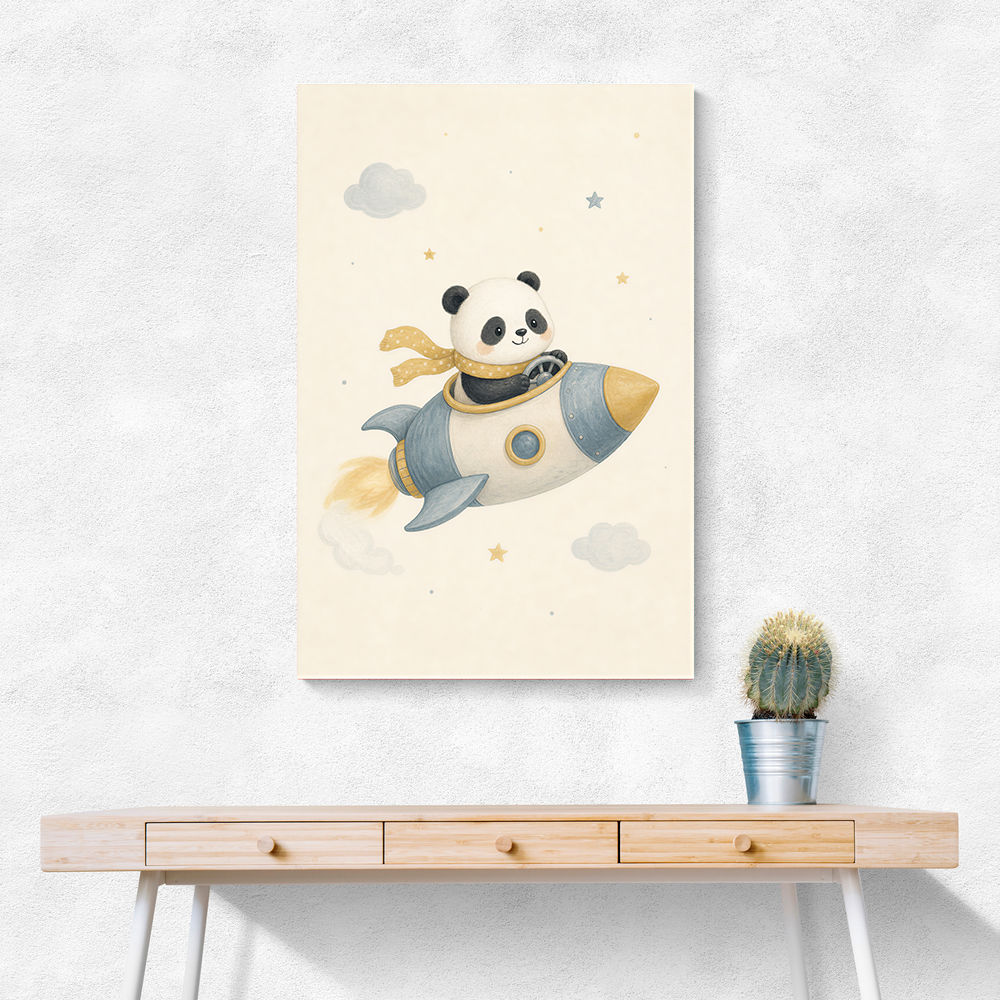 Panda Rocket Car Nursery Wall Art