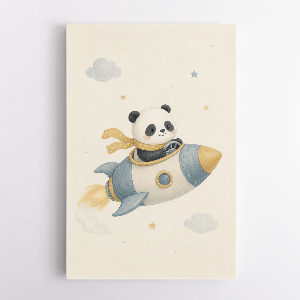 Panda Rocket Car Nursery Wall Art