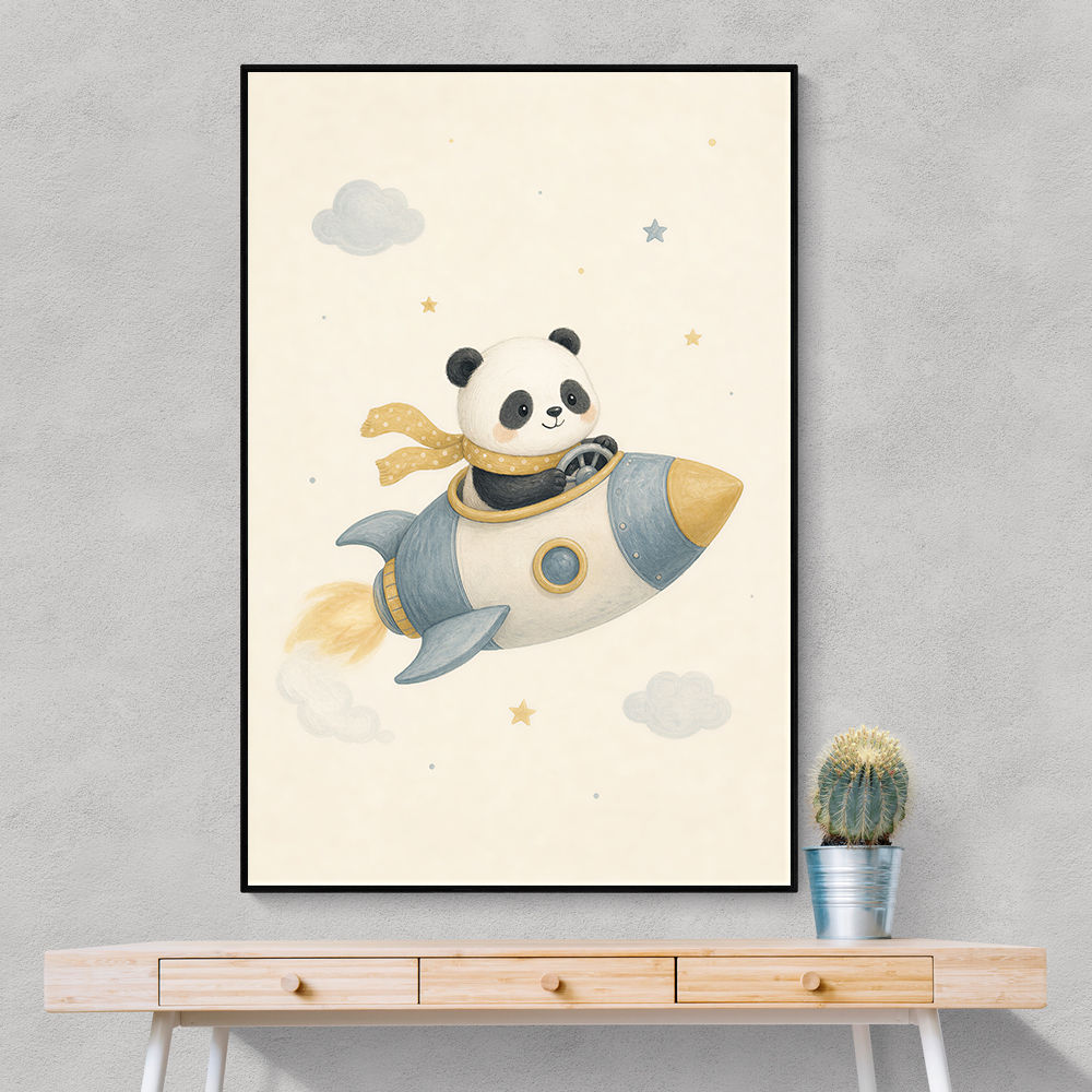 Panda Rocket Car Nursery Wall Art