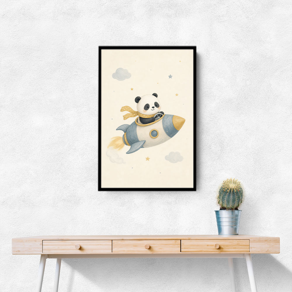 Panda Rocket Car Nursery Wall Art