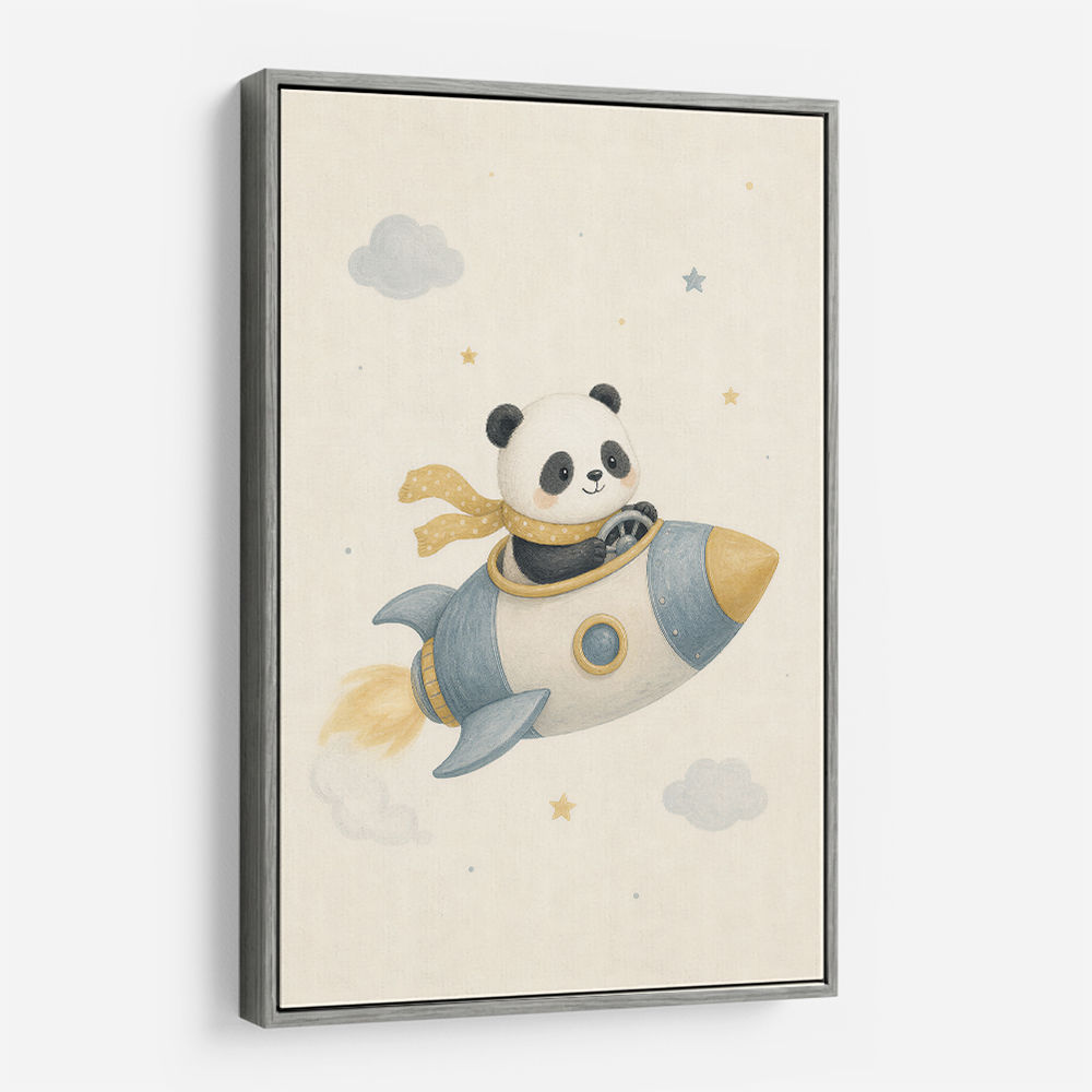 Panda Rocket Car Nursery Wall Art