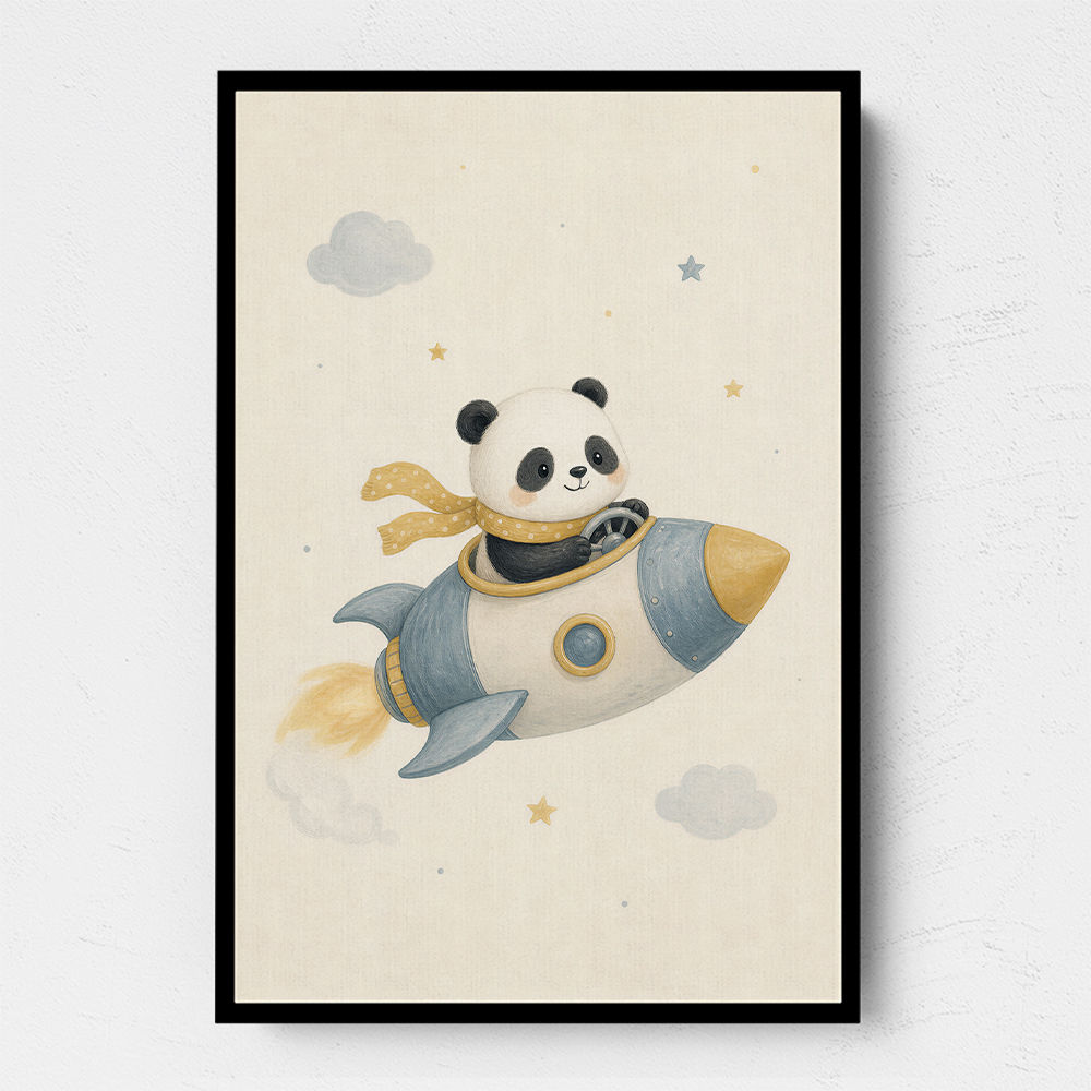 Panda Rocket Car Nursery Wall Art