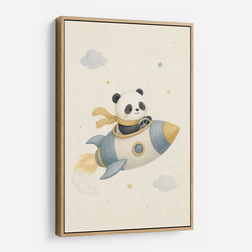 Panda Rocket Car Nursery Wall Art