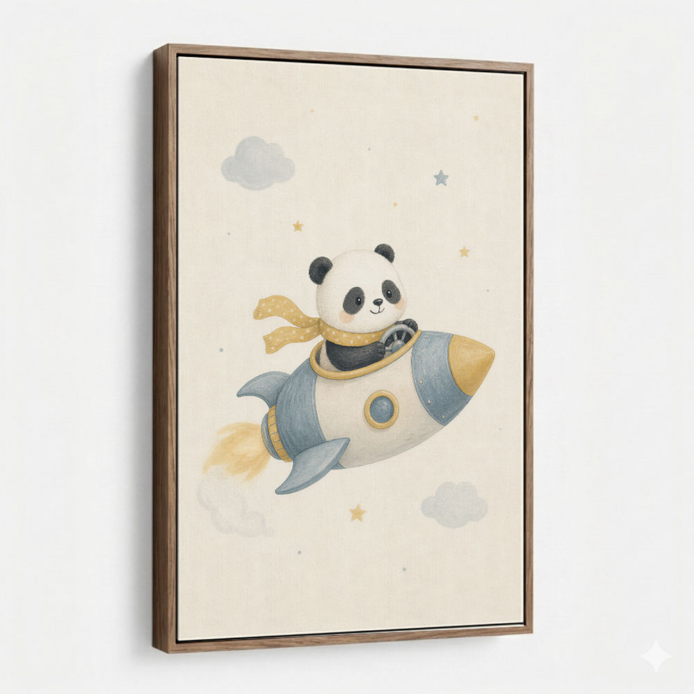 Panda Rocket Car Nursery Wall Art